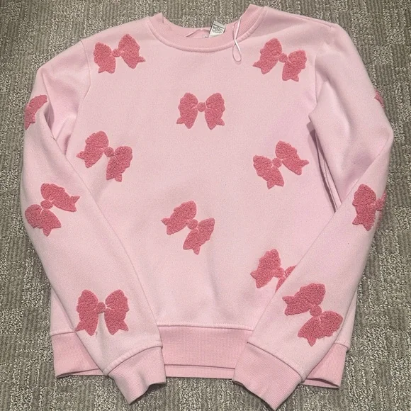 Pink Bow Embroidered Bow Sweatshirt XS - Picture 1 of 2